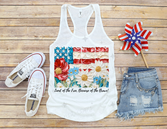 LAND OF THE FREE BECAUSE OF THE BRAVE BRUSHSTROKE- DTF TRANSFER