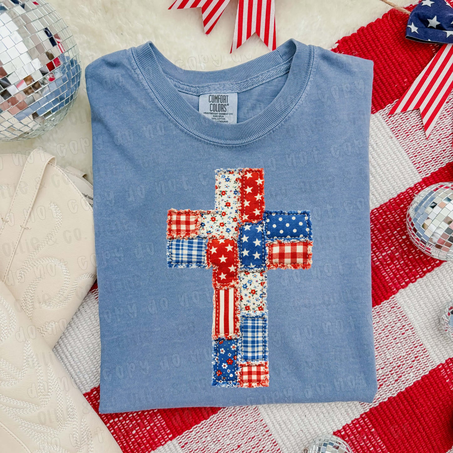 FAUX PATCHWORK CROSS  - DTF TRANSFER