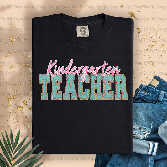 PREPPY TEAL FLORAL TEACHER - DTF TRANSFER