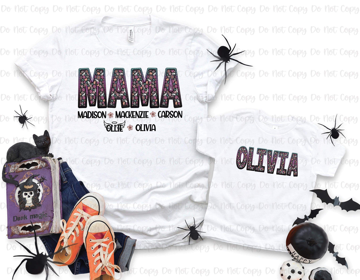 Floral Ghosts Faux Embroidery- Mama, Aunt, Grandma, Etc. with Kids names *Ollie & Co. Exclusive*