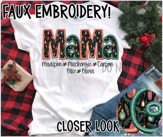 Christmas Faux Embroidery Mama, Aunt, Grandma, Etc. with Kids names