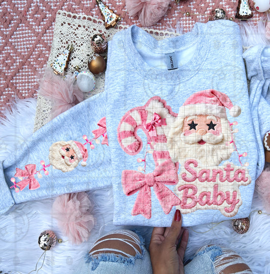 PINK SANTA BABY FAUX FUR - FRONT+SLEEVE - DTF TRANSFER