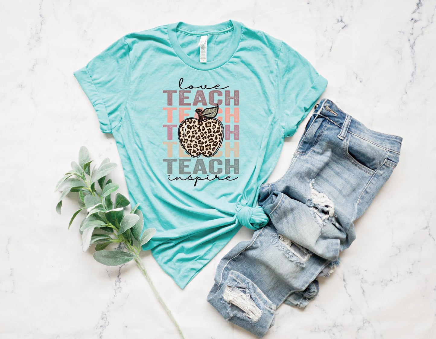 Love Teach Inspire with Leopard Apple Stacked