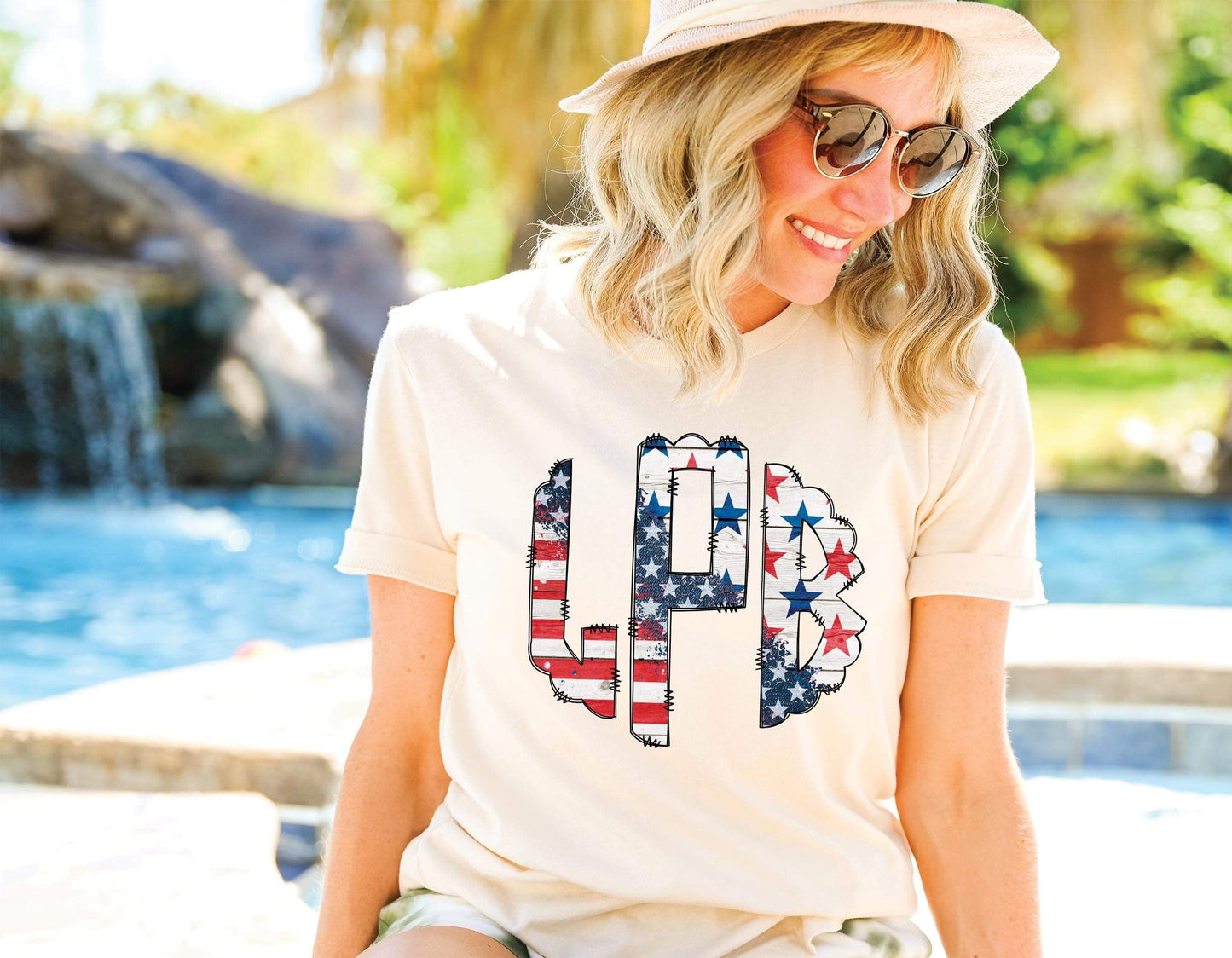 American Flag with Stars Monogram Youth Shirt