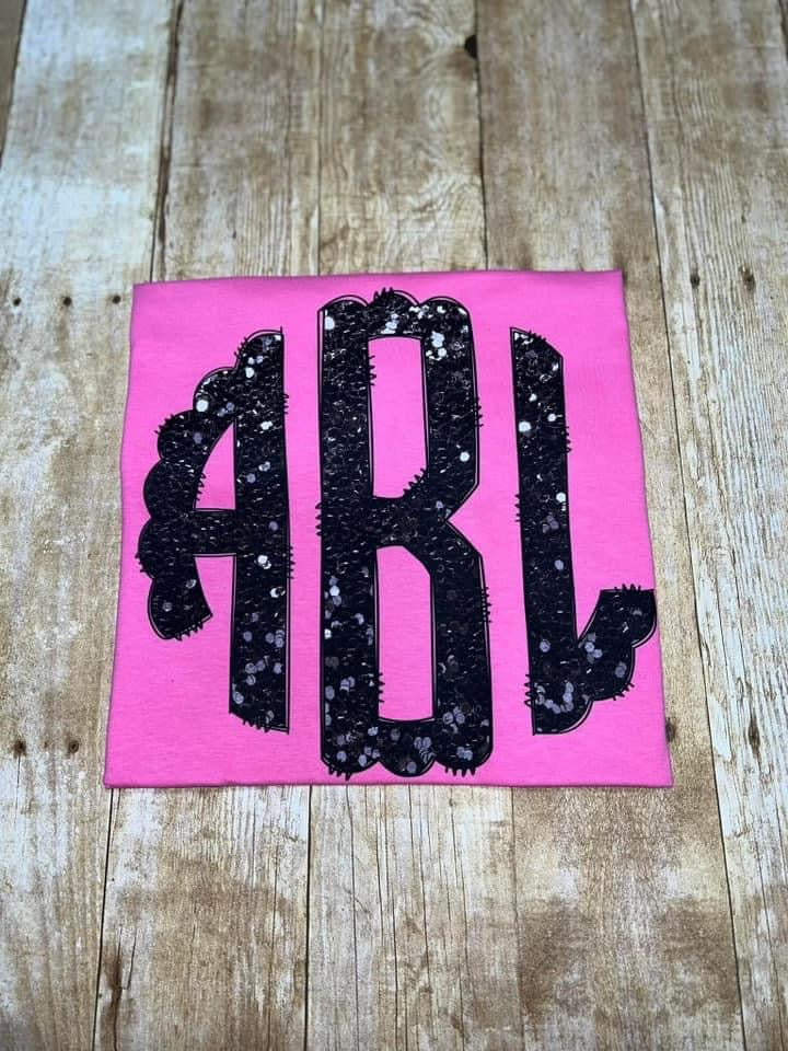 Black Glitter Monogram Tee MYSTERY COLOR ONLY