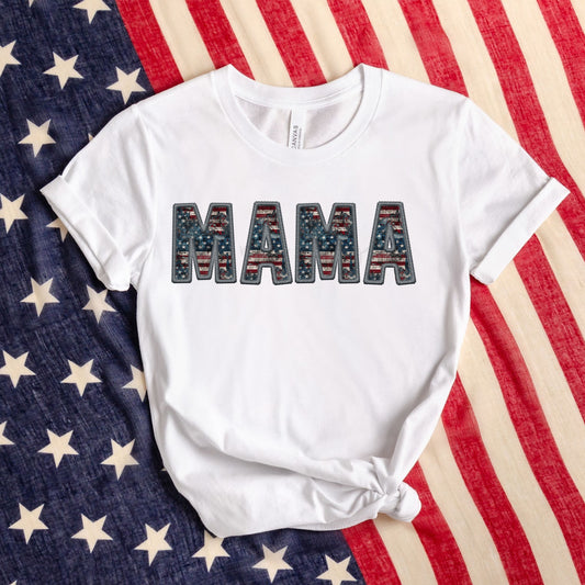 Faux Embroidery American Flag Mama