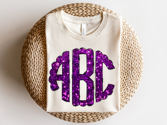 Purple Glitter Monogram Youth Shirt